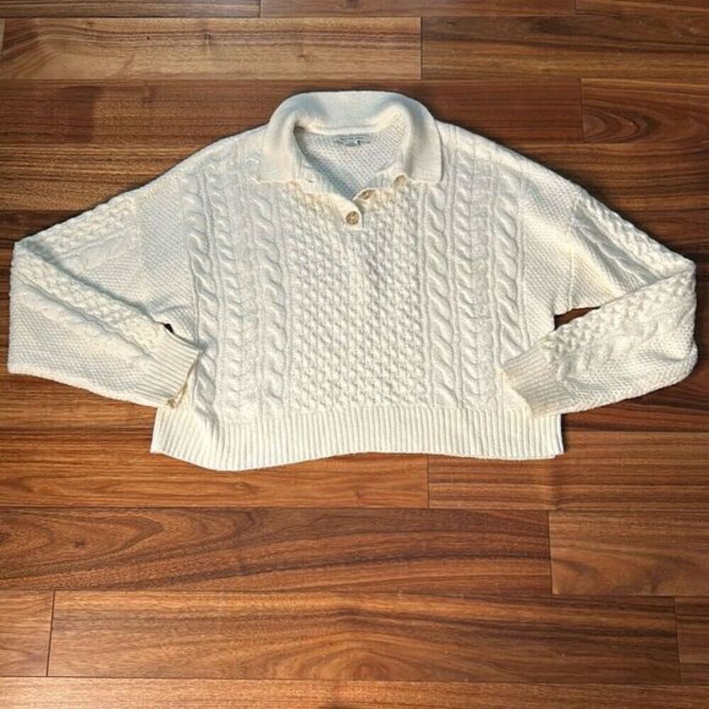American eagle white baggy cable knit sweater loose fit soft pull‎ over sweater